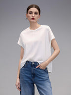 COCOBELLA Viscose Cotton Straight Fit Seamed Office Short Sleeve Crew White T-Shirts