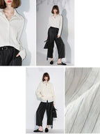 COCOBELLA Viscose Linen Blend Straight Women Striped Long Sleeve Shirts