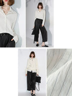 COCOBELLA Viscose Linen Blend Straight Women Striped Long Sleeve Shirts