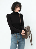 COCOBELLA Viscose Stretch Slim High Neck Long Sleeve Women Office Basic Tee Black Shirts