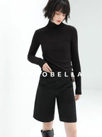 COCOBELLA Viscose Stretch Slim High Neck Long Sleeve Women Office Basic Tee Black Shirts