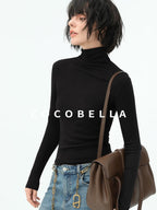 COCOBELLA Viscose Stretch Slim High Neck Long Sleeve Women Office Basic Tee Black Shirts