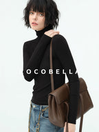 COCOBELLA Viscose Stretch Slim High Neck Long Sleeve Women Office Basic Tee Black Shirts