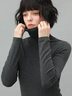COCOBELLA Viscose Stretch Slim High Neck Long Sleeve Women Office Basic Tee Black Shirts