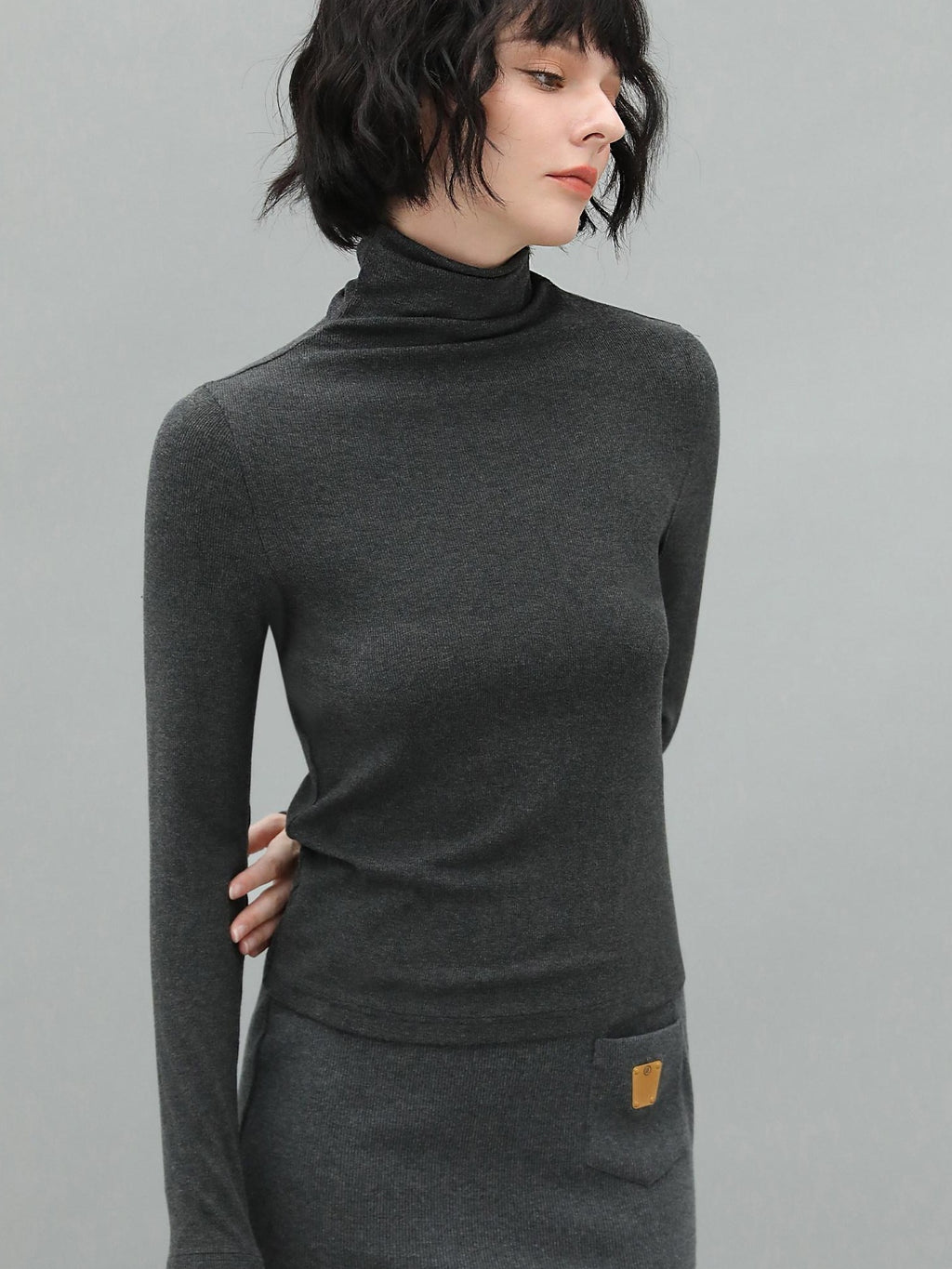 COCOBELLA Viscose Stretch Slim High Neck Long Sleeve Women Office Basic Tee Black Shirts