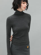 COCOBELLA Viscose Stretch Slim High Neck Long Sleeve Women Office Basic Tee Black Shirts