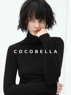 COCOBELLA Viscose Stretch Slim High Neck Long Sleeve Women Office Basic Tee Black Shirts