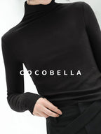 COCOBELLA Viscose Stretch Slim High Neck Long Sleeve Women Office Basic Tee Black Shirts