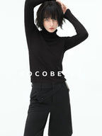 COCOBELLA Viscose Stretch Slim High Neck Long Sleeve Women Office Basic Tee Black Shirts