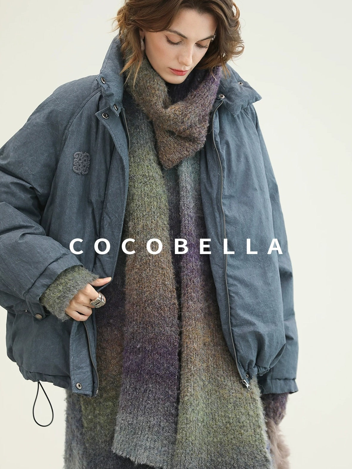 COCOBELLA Warm 90Pc White Duck Down Commuter Straight Embroidered Short Cotton Down Jackets