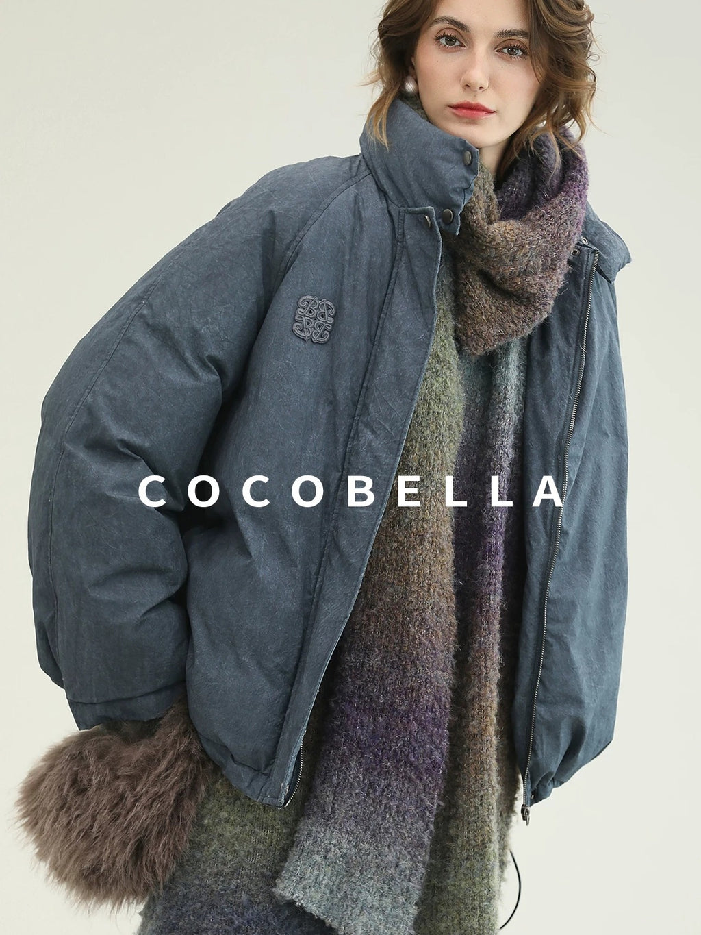 COCOBELLA Warm 90Pc White Duck Down Commuter Straight Embroidered Short Cotton Down Jackets