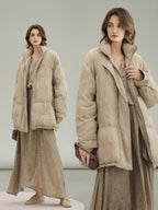 COCOBELLA Warm 90% White Duck Down Straight Midlength City Lyocell Champagne Down Jackets