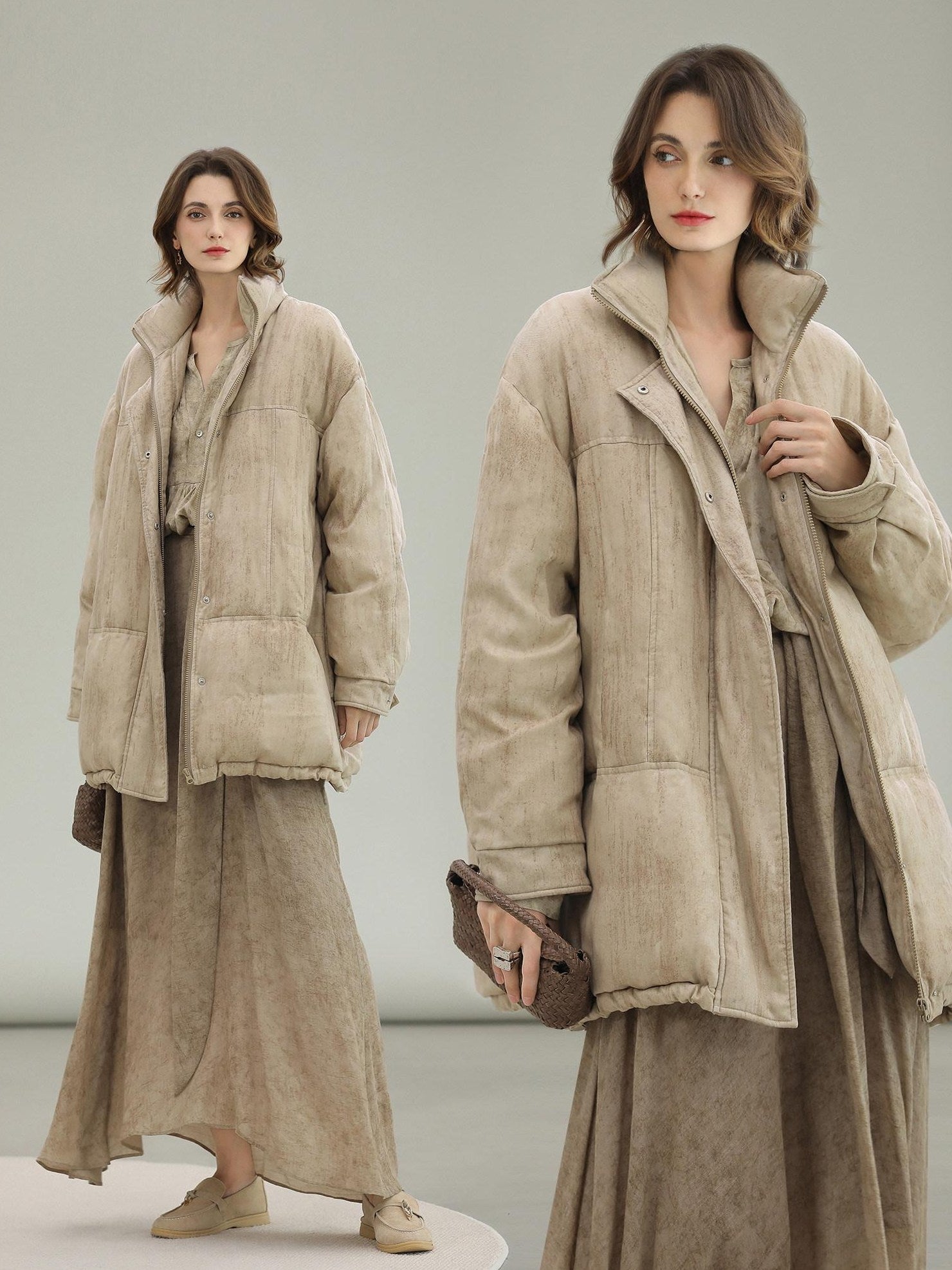 COCOBELLA Warm 90% White Duck Down Straight Midlength City Lyocell Champagne Down Jackets
