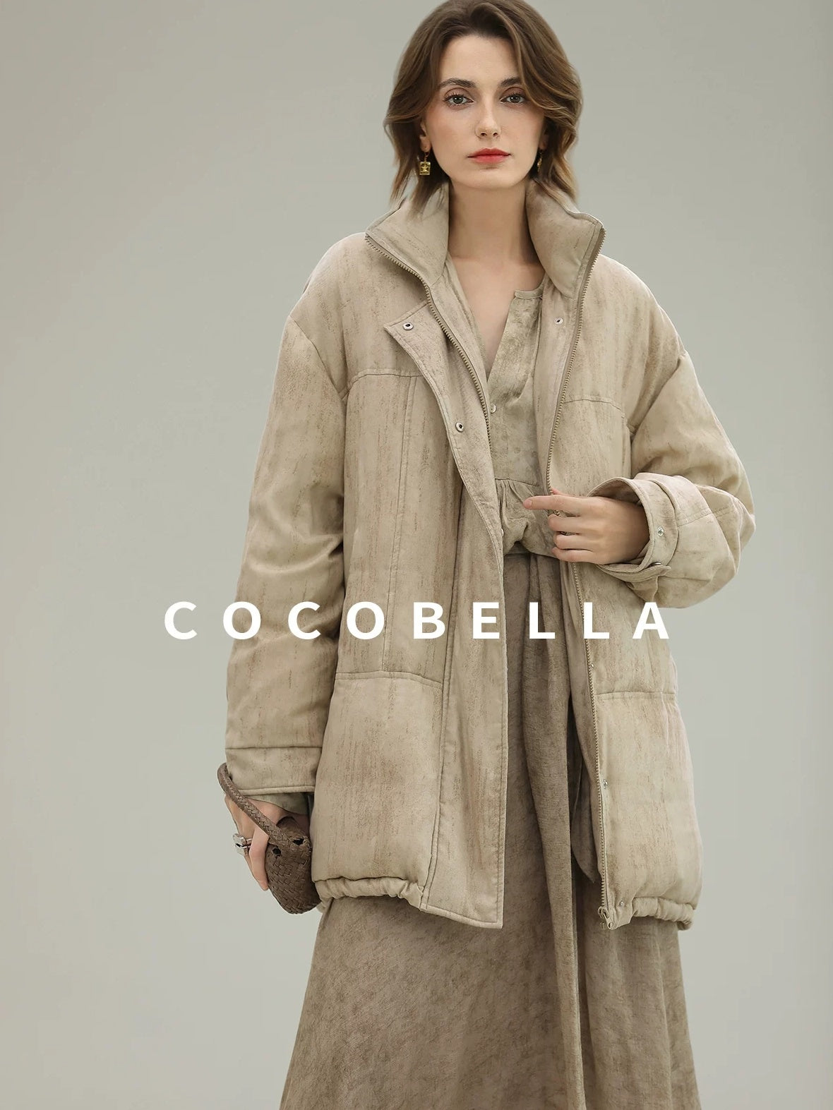 COCOBELLA Warm 90% White Duck Down Straight Midlength City Lyocell Champagne Down Jackets