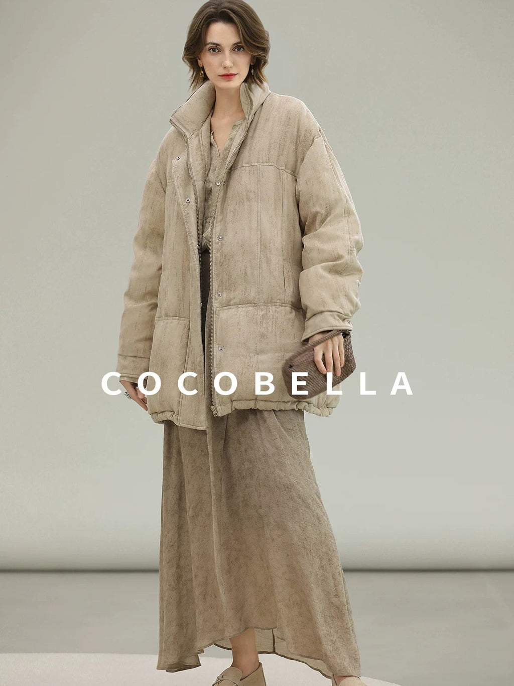 COCOBELLA Warm 90% White Duck Down Straight Midlength City Lyocell Champagne Down Jackets