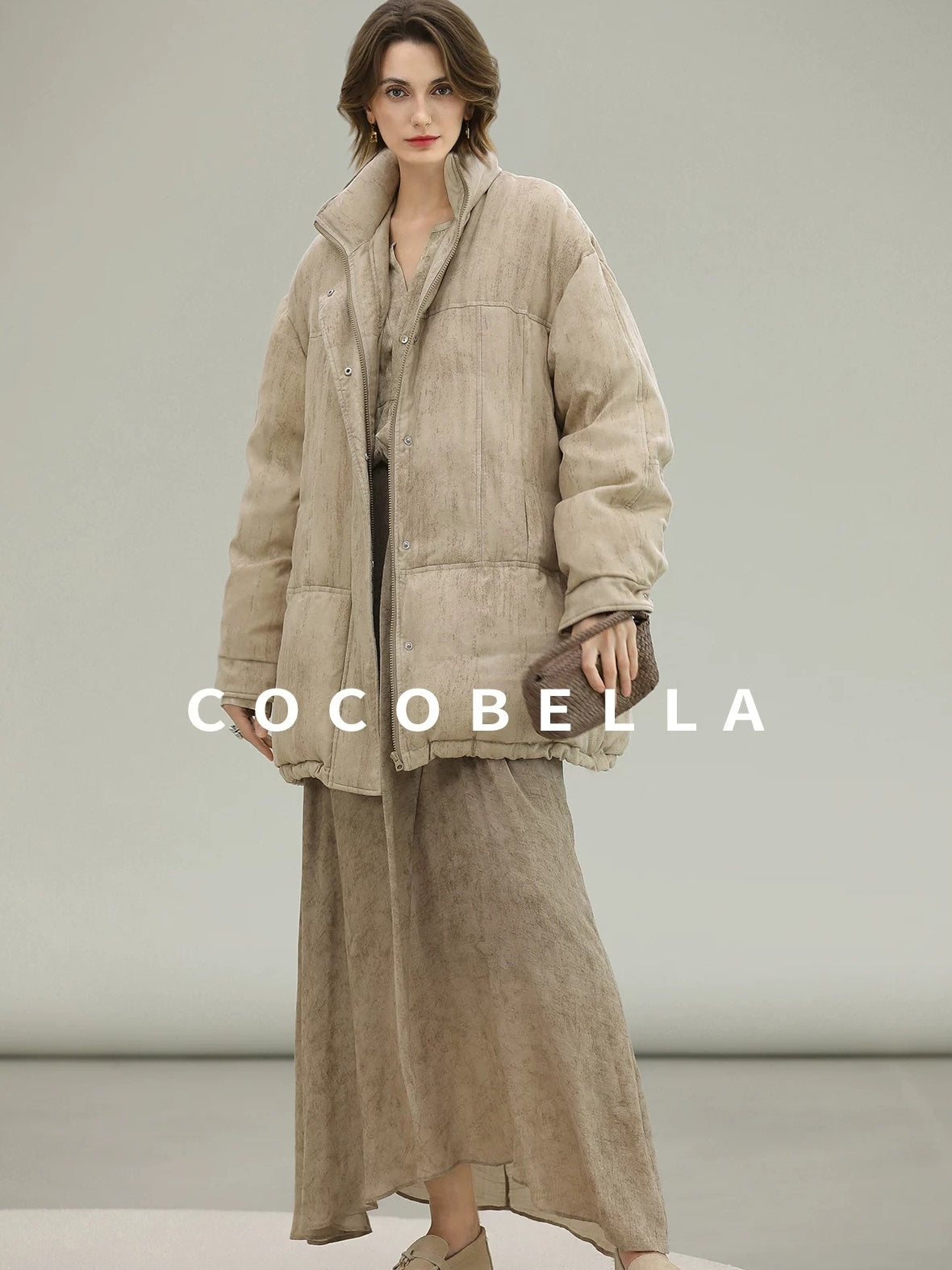 COCOBELLA Warm 90% White Duck Down Straight Midlength City Lyocell Champagne Down Jackets
