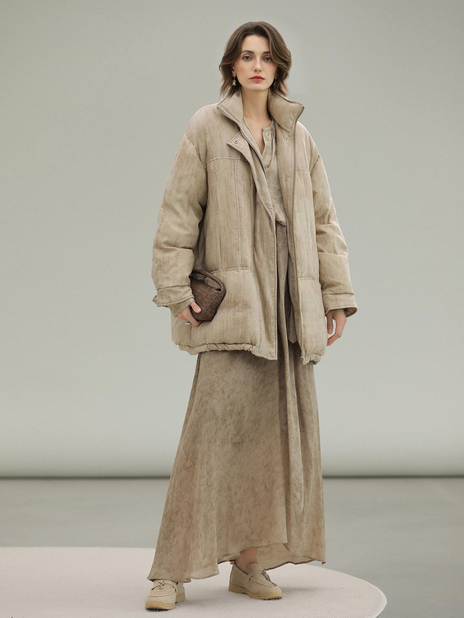 COCOBELLA Warm 90% White Duck Down Straight Midlength City Lyocell Champagne Down Jackets