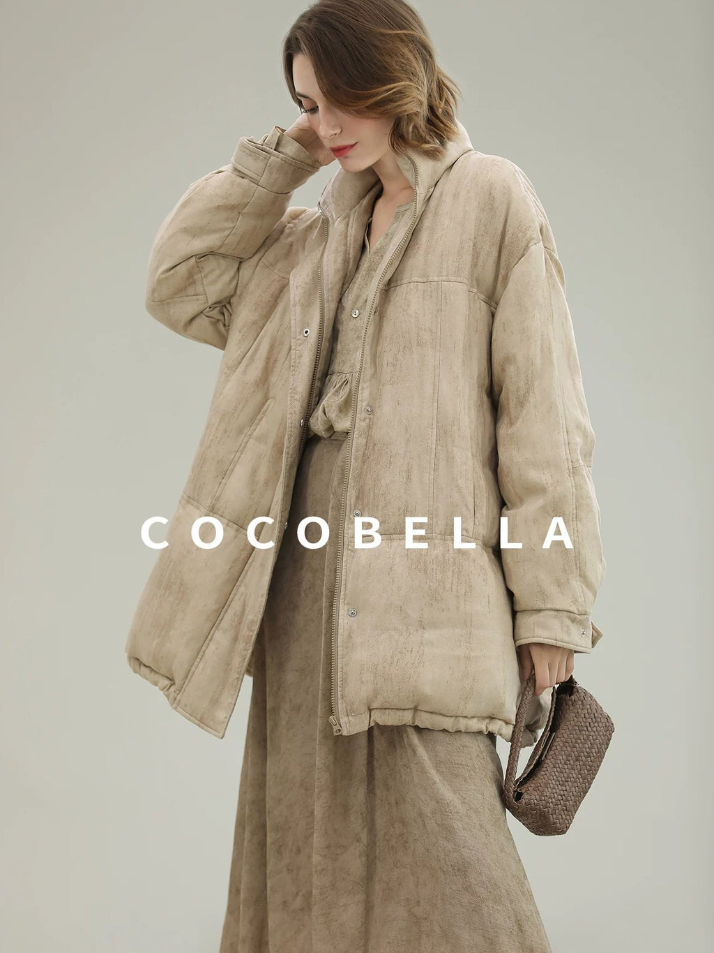 COCOBELLA Warm 90% White Duck Down Straight Midlength City Lyocell Champagne Down Jackets