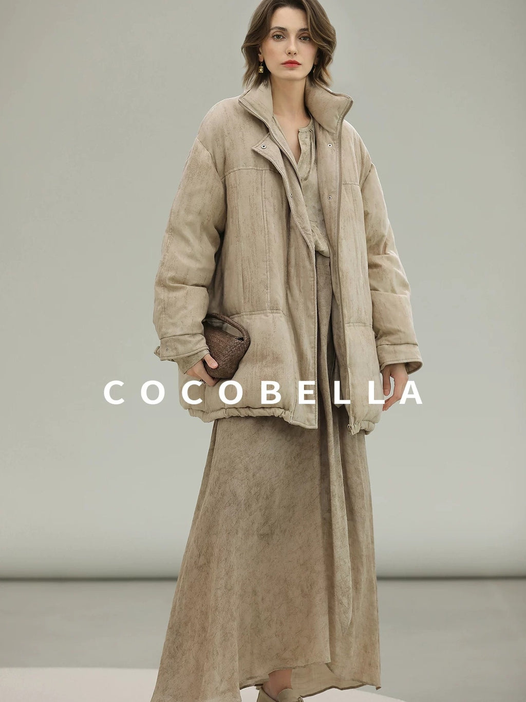 COCOBELLA Warm 90% White Duck Down Straight Midlength City Lyocell Champagne Down Jackets