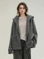 COCOBELLA Warm Brushed Fleece Commuter Relaxed Fit Zip Up Hood Ribbed Hem Women Hoodies