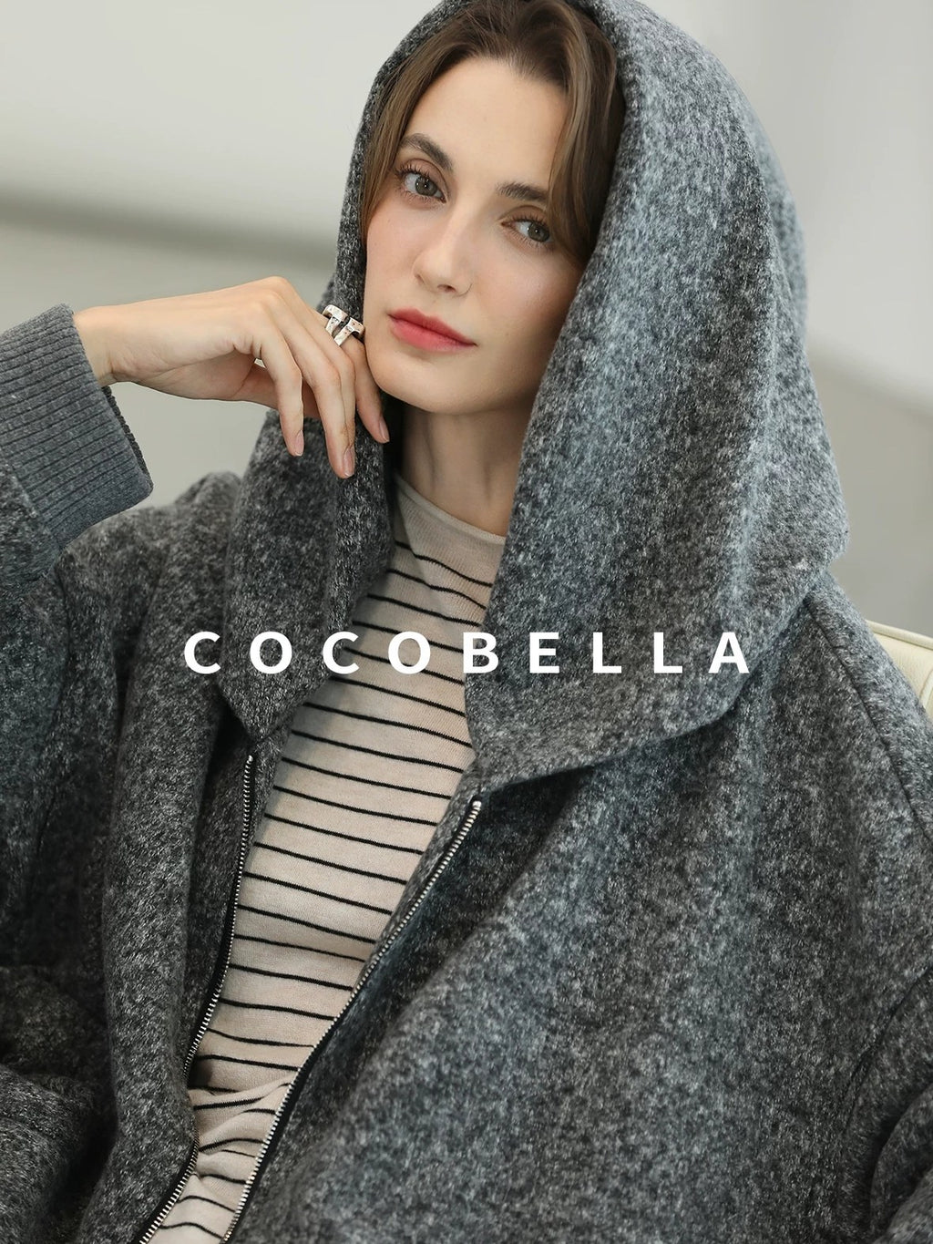 COCOBELLA Warm Brushed Fleece Commuter Relaxed Fit Zip Up Hood Ribbed Hem Women Hoodies