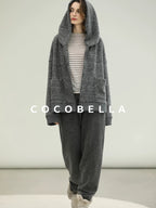 COCOBELLA Warm Brushed Fleece Commuter Relaxed Fit Zip Up Hood Ribbed Hem Women Hoodies