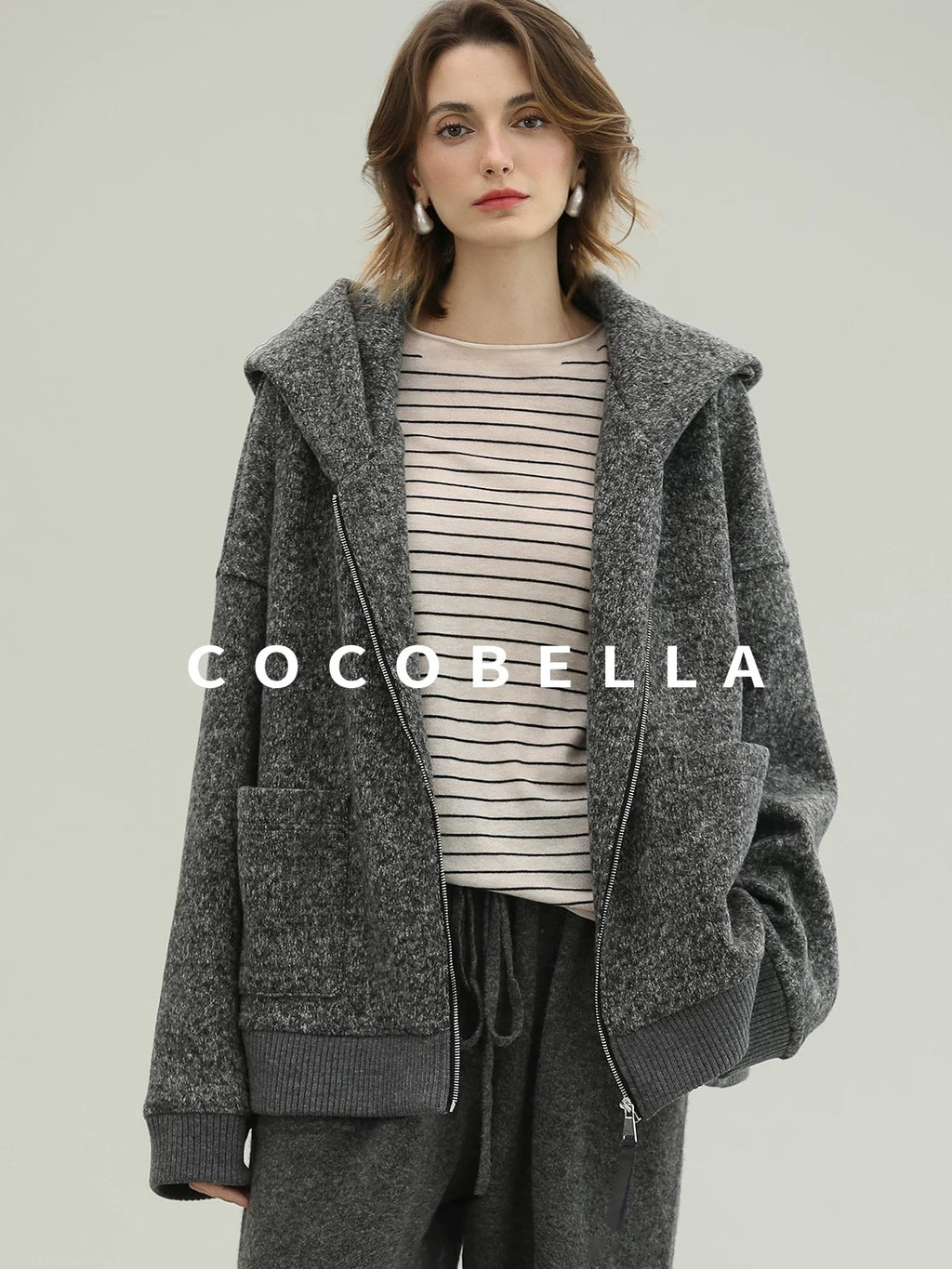 COCOBELLA Warm Brushed Fleece Commuter Relaxed Fit Zip Up Hood Ribbed Hem Women Hoodies