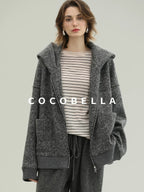 COCOBELLA Warm Brushed Fleece Commuter Relaxed Fit Zip Up Hood Ribbed Hem Women Hoodies