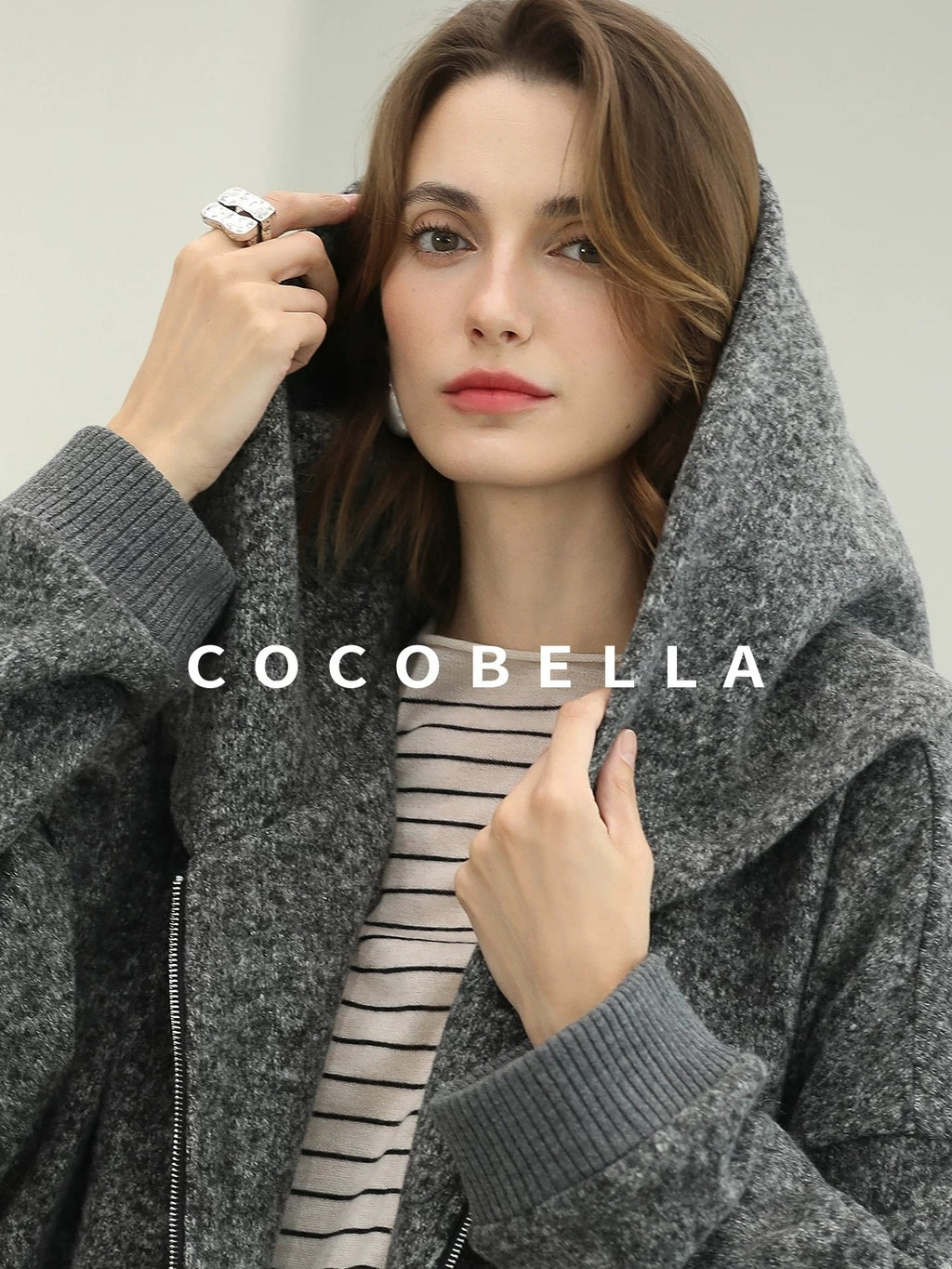 COCOBELLA Warm Brushed Fleece Commuter Relaxed Fit Zip Up Hood Ribbed Hem Women Hoodies