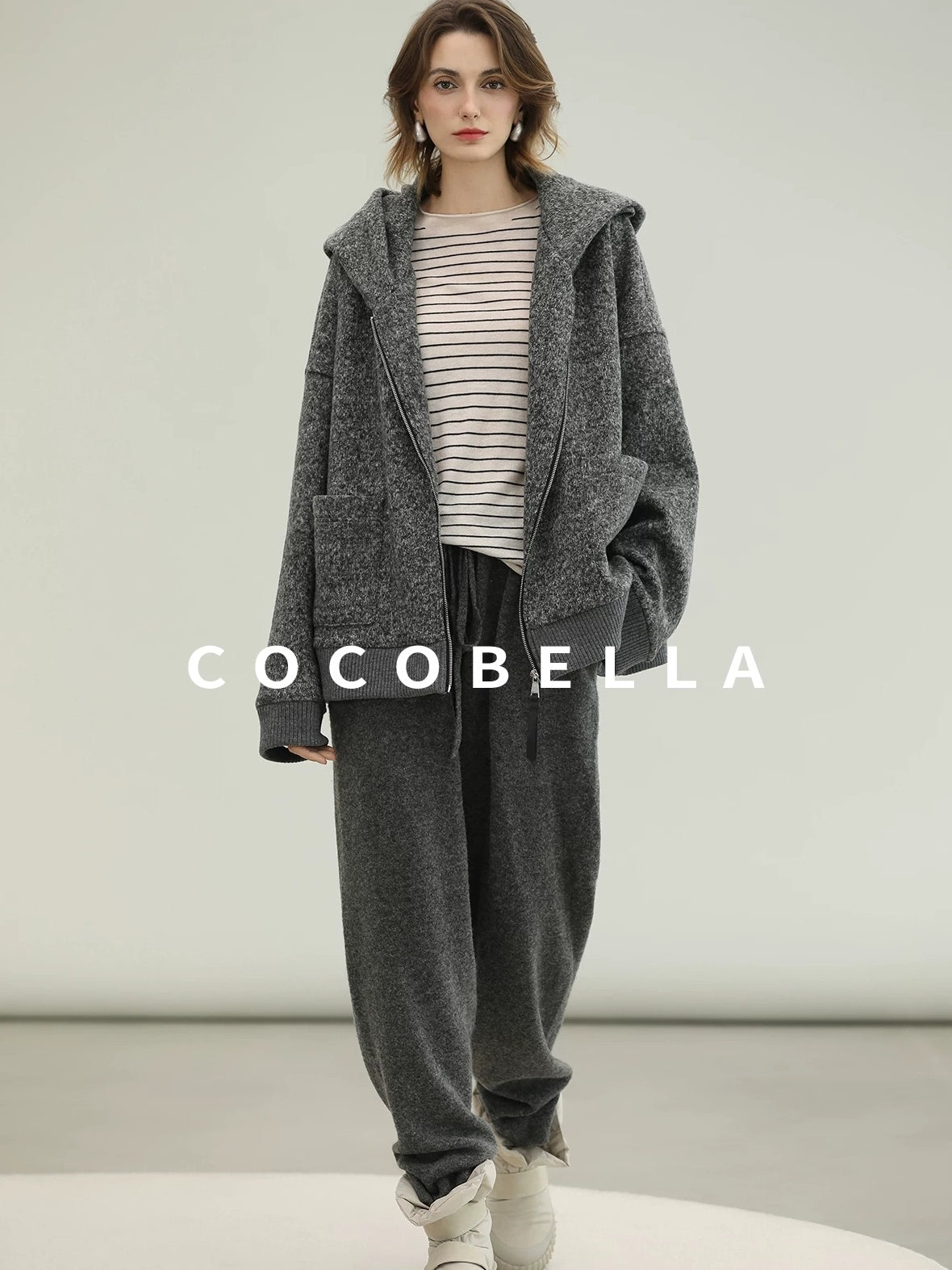 COCOBELLA Warm Brushed Fleece Commuter Relaxed Fit Zip Up Hood Ribbed Hem Women Hoodies