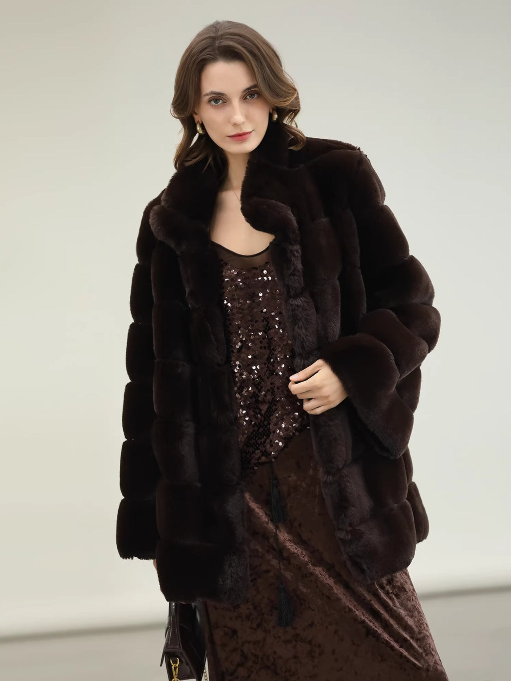 COCOBELLA_Warm_Faux_Fur_Fringe_Straight_V_Neck_Lady_Commuter_Coffee_Brown_Jackets_MISSTT