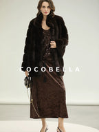COCOBELLA Warm Faux Fur Fringe Straight V Neck Lady Commuter Coffee Brown Jackets