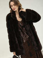 COCOBELLA Warm Faux Fur Fringe Straight V Neck Lady Commuter Coffee Brown Jackets