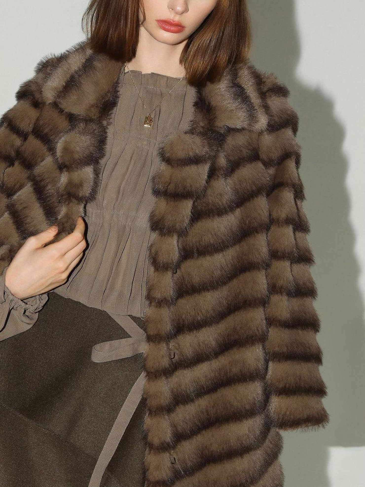COCOBELLA Warm Faux Fur Oversized Lapel Collar Commuter Women Pastel Stripe Jackets