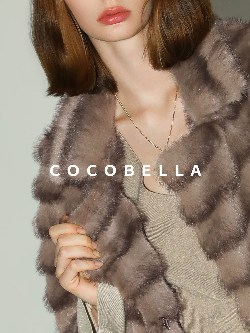 COCOBELLA Warm Faux Fur Oversized Lapel Collar Commuter Women Pastel Stripe Jackets