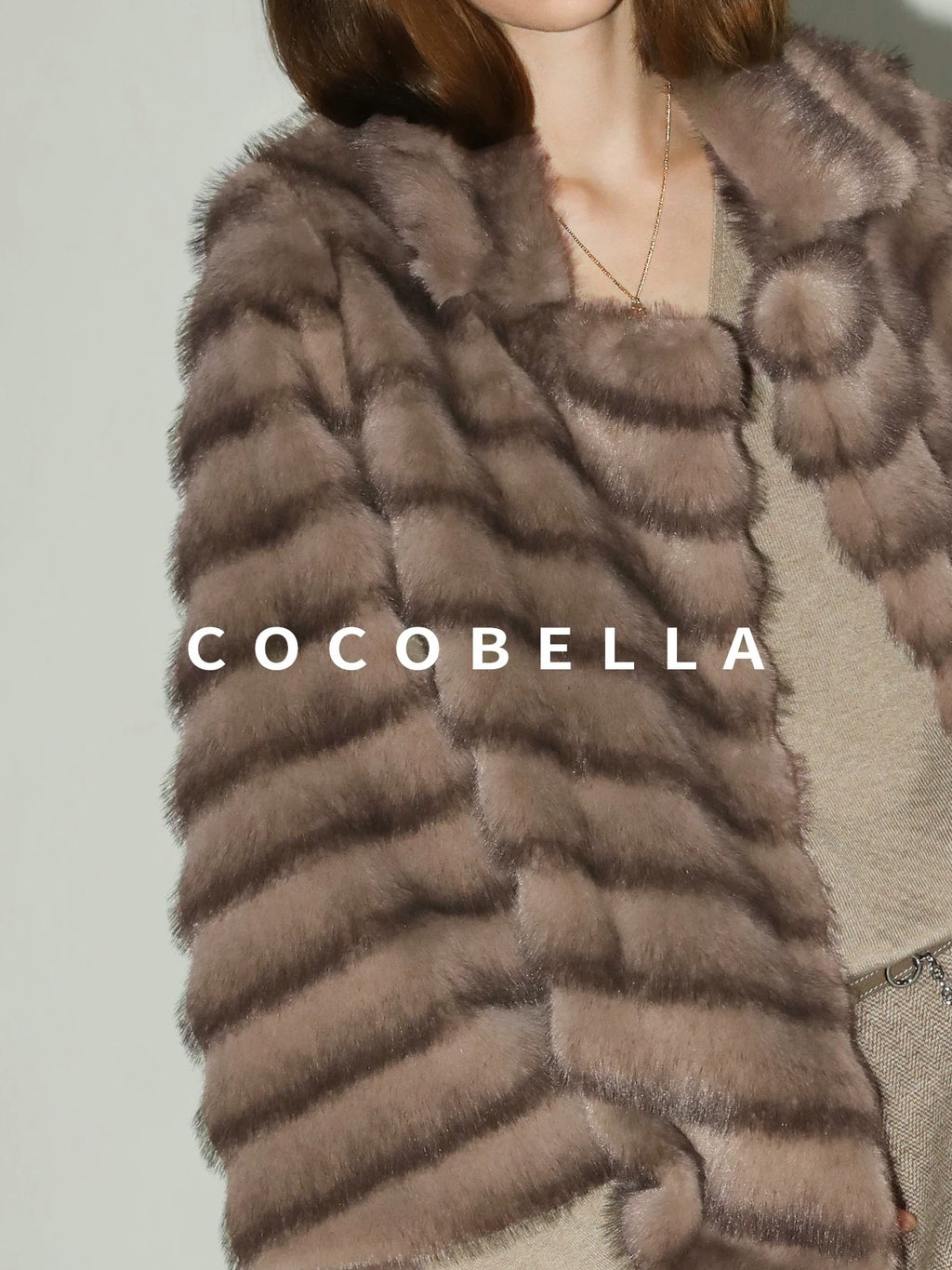 COCOBELLA Warm Faux Fur Oversized Lapel Collar Commuter Women Pastel Stripe Jackets