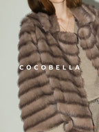 COCOBELLA Warm Faux Fur Oversized Lapel Collar Commuter Women Pastel Stripe Jackets