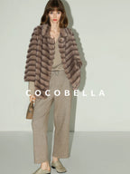 COCOBELLA Warm Faux Fur Oversized Lapel Collar Commuter Women Pastel Stripe Jackets