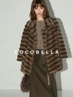 COCOBELLA Warm Faux Fur Oversized Lapel Collar Commuter Women Pastel Stripe Jackets