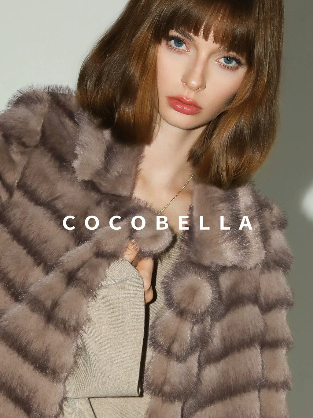 COCOBELLA Warm Faux Fur Oversized Lapel Collar Commuter Women Pastel Stripe Jackets
