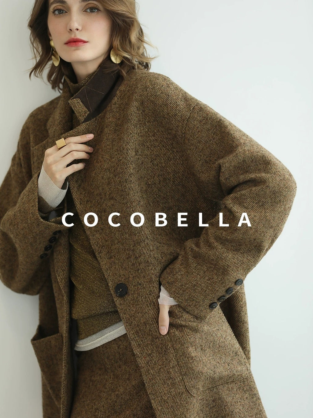 COCOBELLA Warm Ginger Wool Blend Single Button Straight Cut Office Workwear Coats
