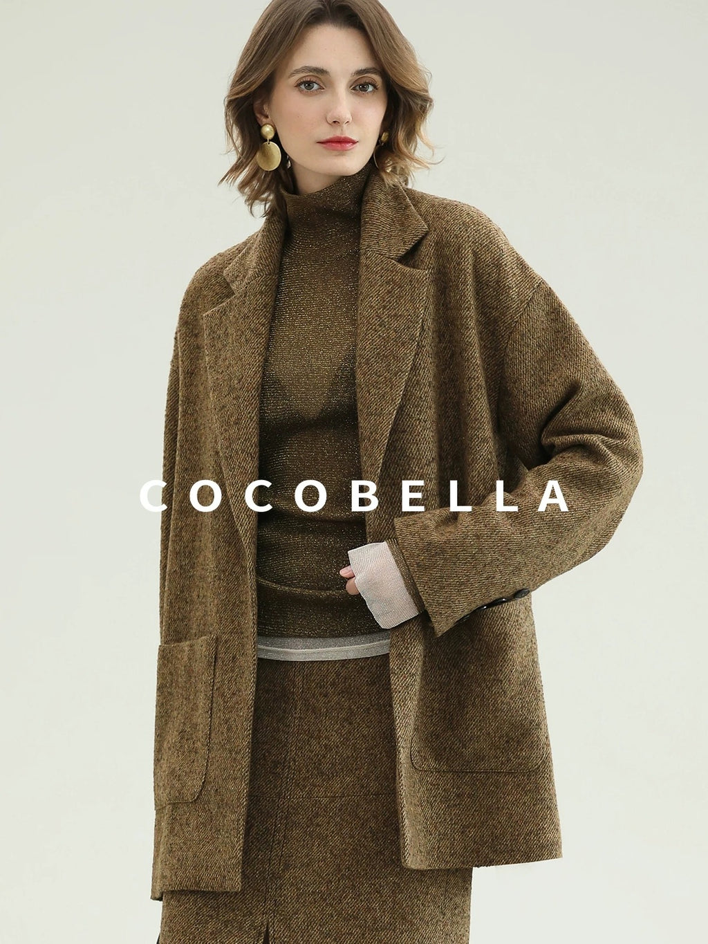 COCOBELLA Warm Ginger Wool Blend Single Button Straight Cut Office Workwear Coats