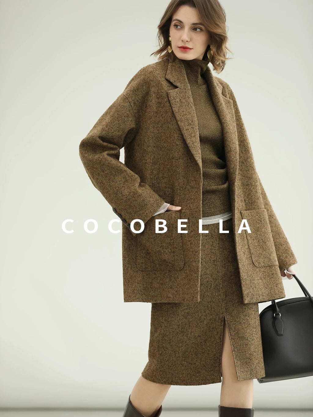 COCOBELLA Warm Ginger Wool Blend Single Button Straight Cut Office Workwear Coats