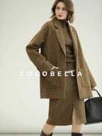 COCOBELLA Warm Ginger Wool Blend Single Button Straight Cut Office Workwear Coats