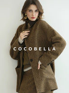 COCOBELLA Warm Ginger Wool Blend Single Button Straight Cut Office Workwear Coats