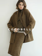 COCOBELLA Warm Ginger Wool Blend Single Button Straight Cut Office Workwear Coats