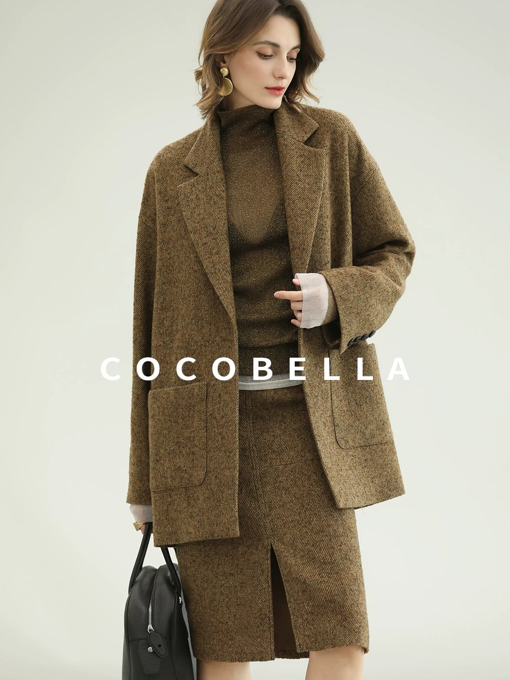 COCOBELLA Warm Ginger Wool Blend Single Button Straight Cut Office Workwear Coats