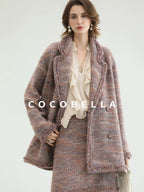 COCOBELLA Warm Lurex Button Double Breasted Loose Ladylike Commuter Wool Coats