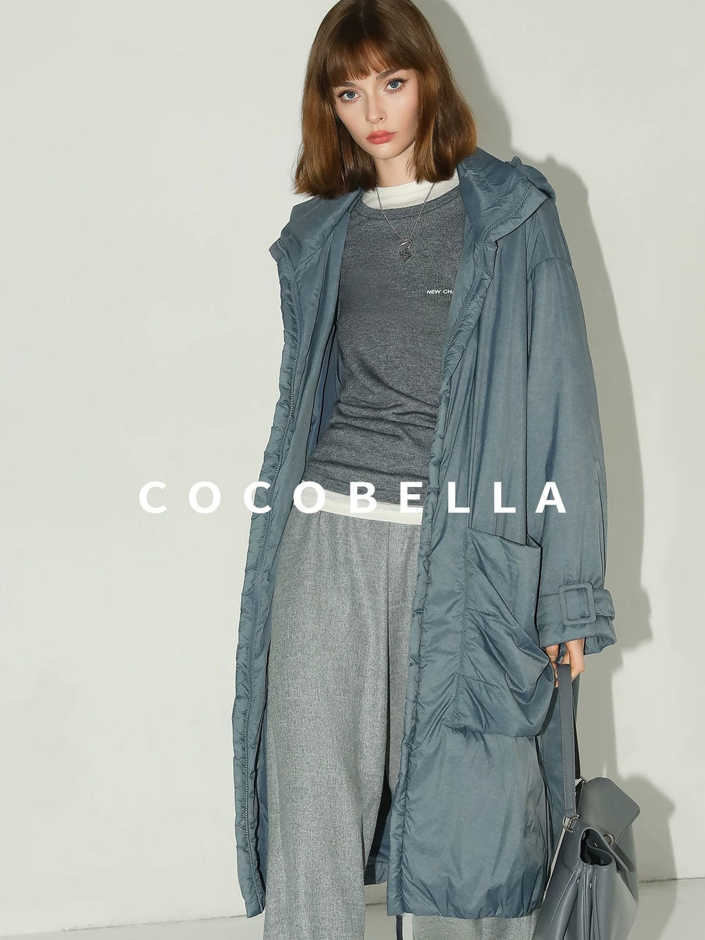 COCOBELLA Warm Nylon Long Hooded Zipper Pockets Straight Commuter Women Padded Jackets