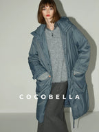 COCOBELLA Warm Nylon Long Hooded Zipper Pockets Straight Commuter Women Padded Jackets
